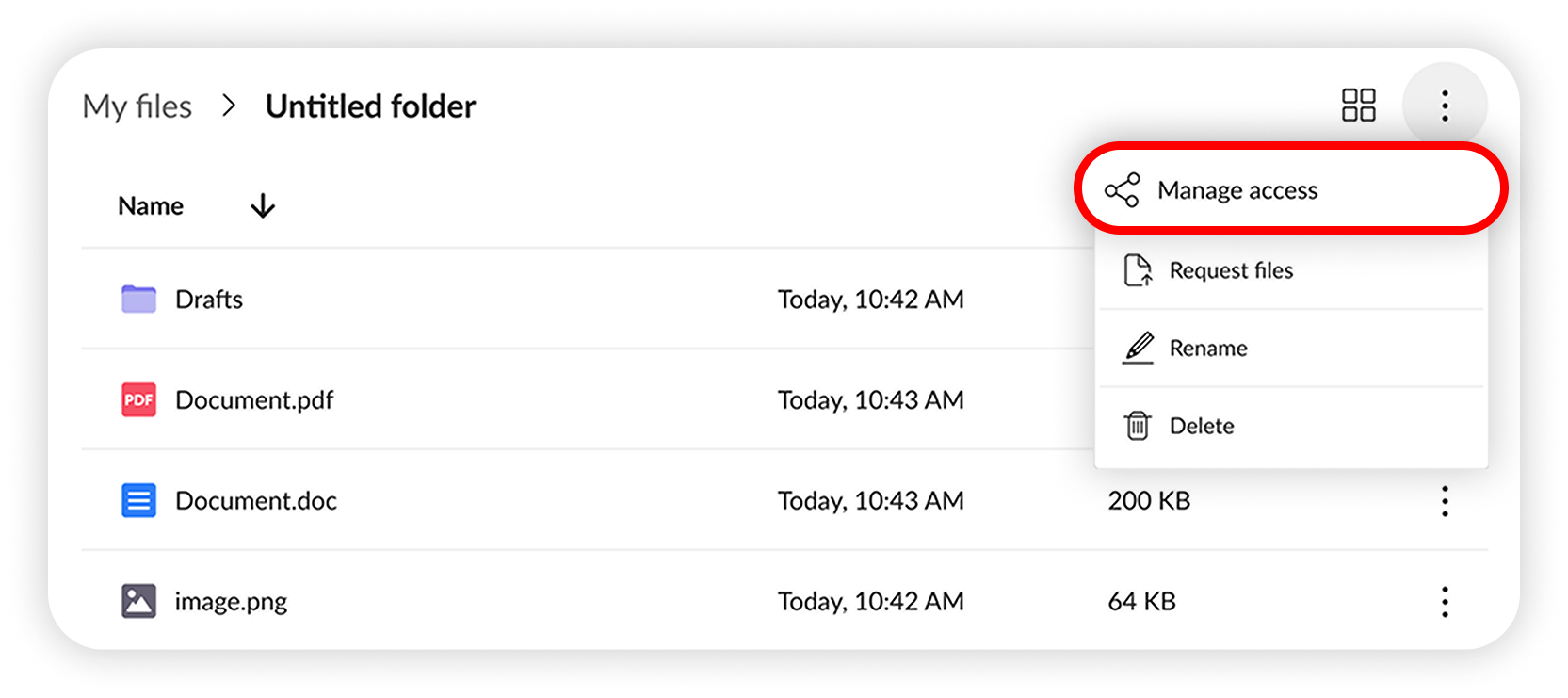 View of NordLocker web app's my files section, manage access button is highlighted-1.png