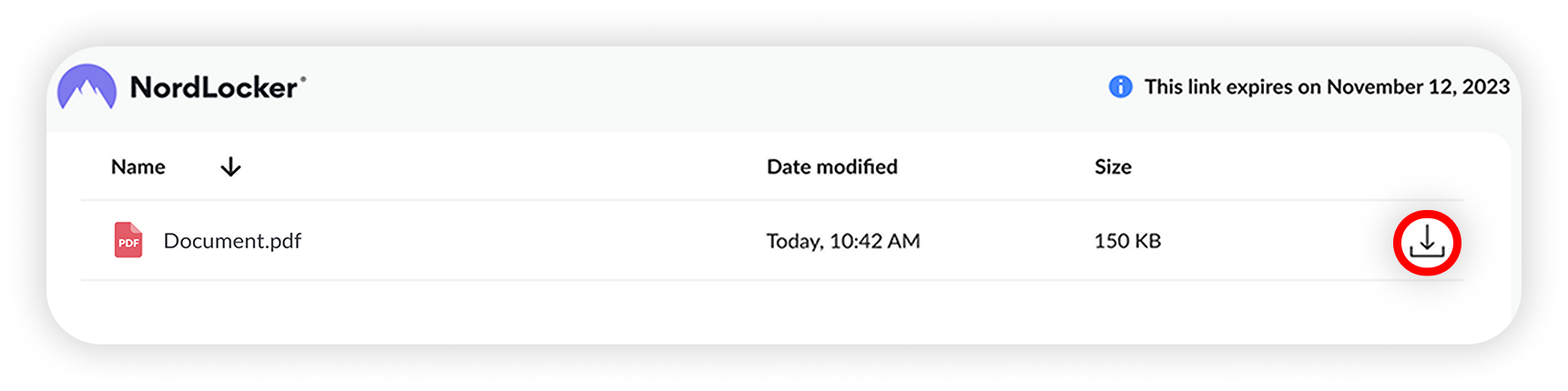 View of NordLocker web app's download files section, download button highlighted.png