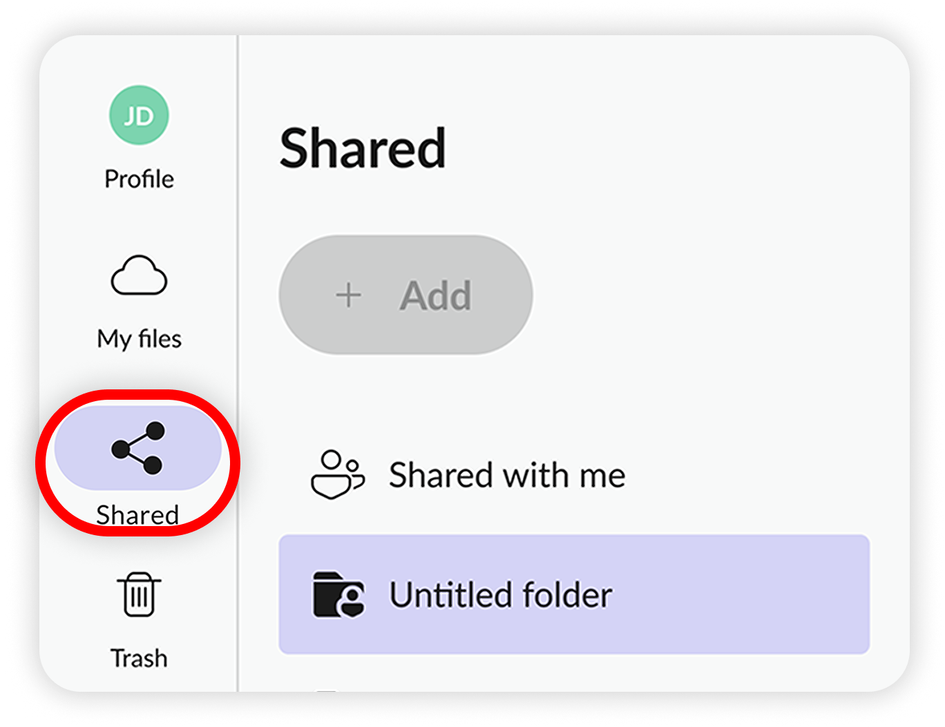 View of NordLocker web app's dashboard, shared button is highlighted.png