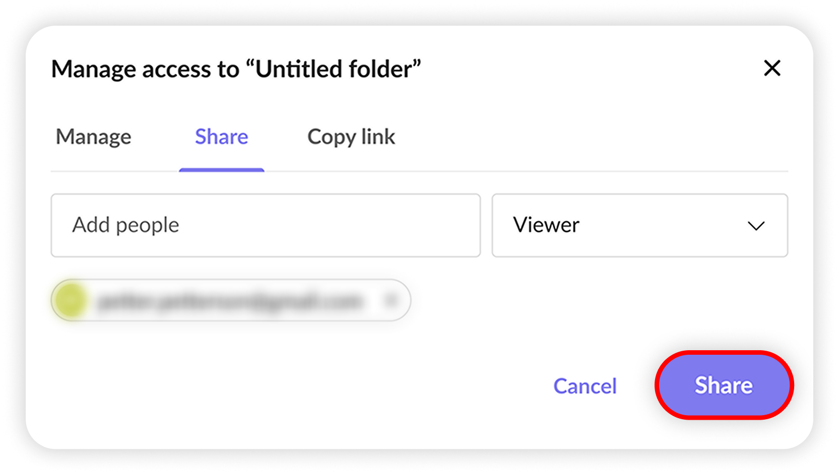 View of NordLocker web app's manage access section, share is highlighted.png