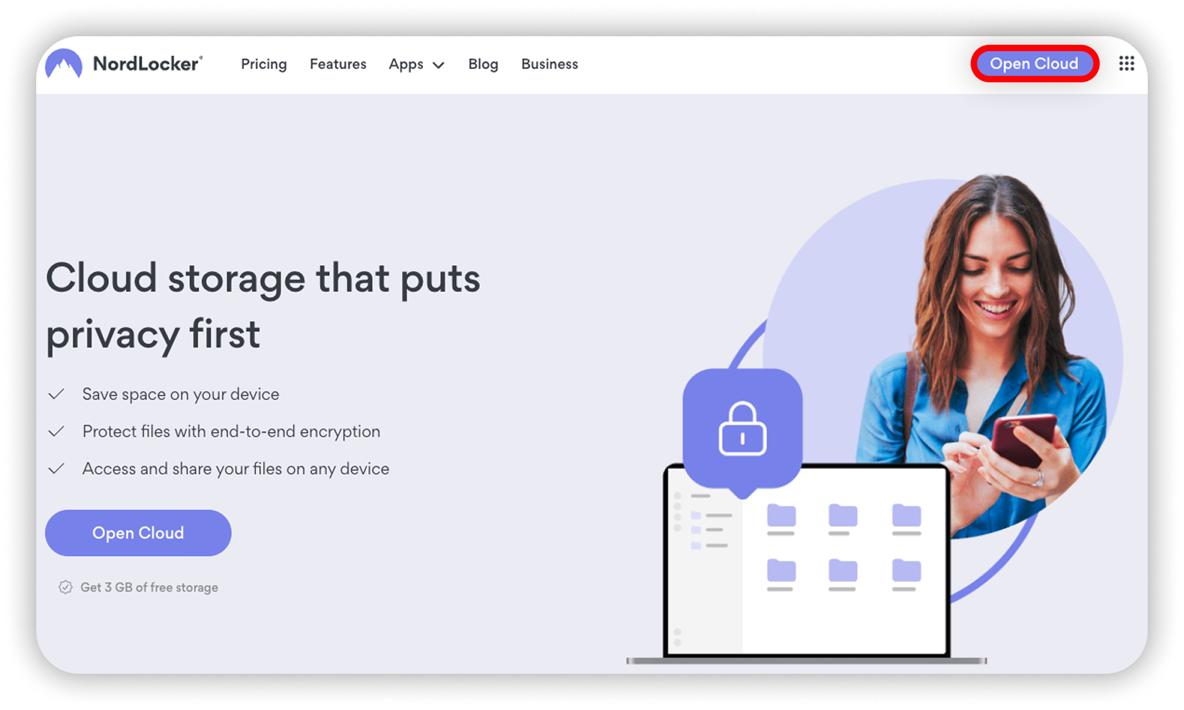 View of NordLocker web app main page, open cloud is highlighted.svg