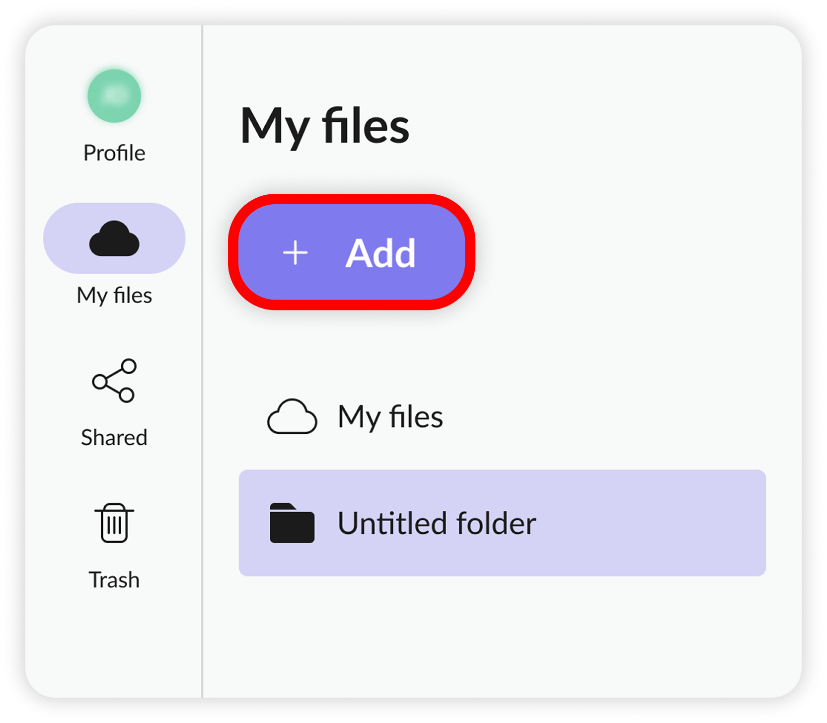 View of NordLocker web app's dashboard, add button is highlighted.png