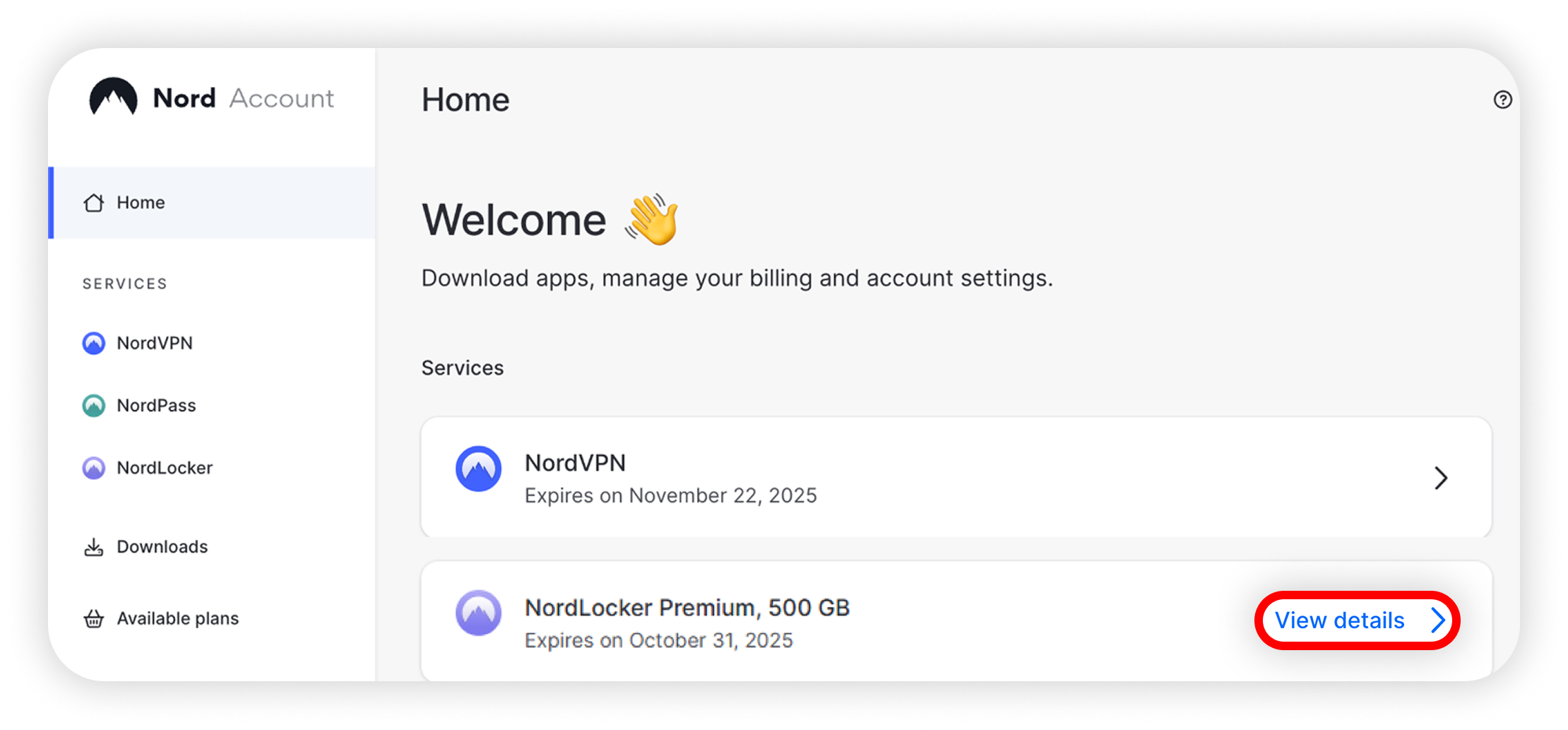 View of NA home section, view details button is highlighted.png
