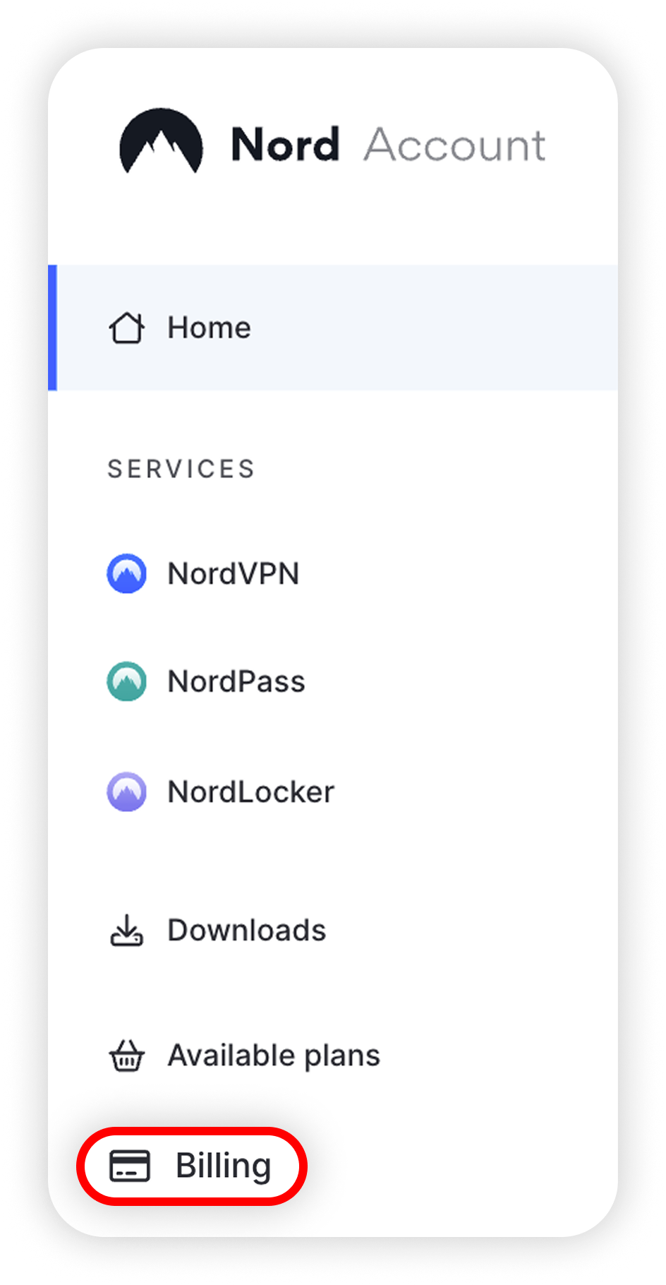 View of NA left panel, billing button is highlighted.png