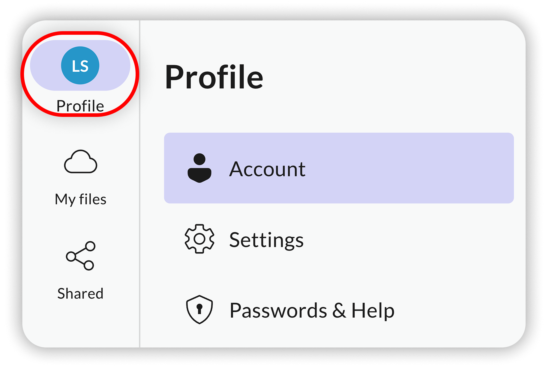 View of NordLocker dashboard, profile button is highlighted.png
