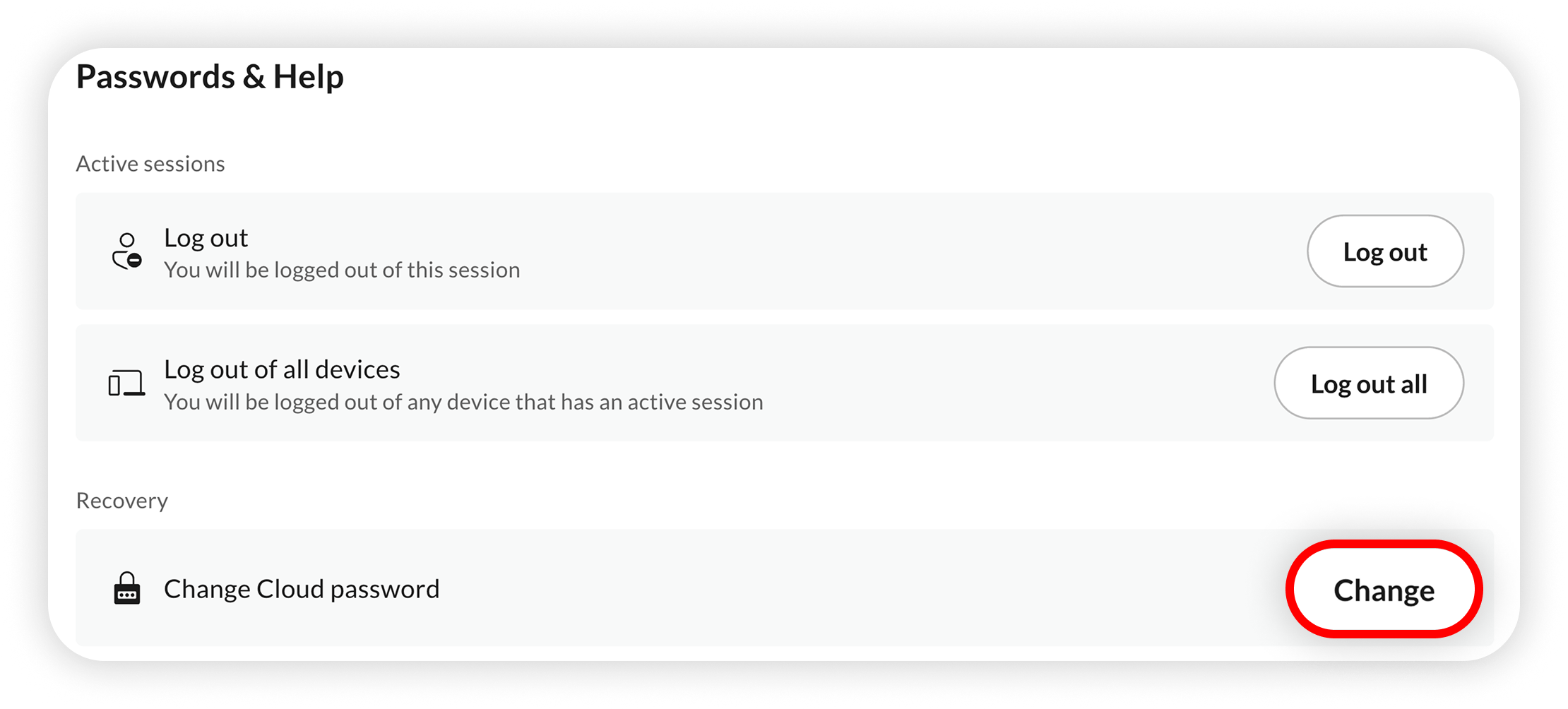 View of NordLocker password&help section, change button is highlighted.png