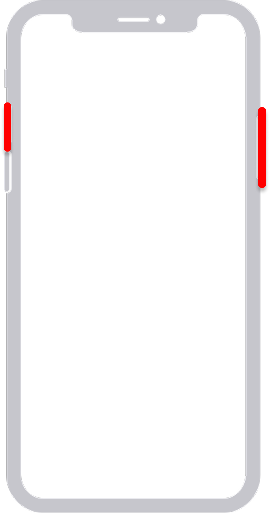 View of iPhone X or newer layout, side nad volume up buttons are highlighted.png