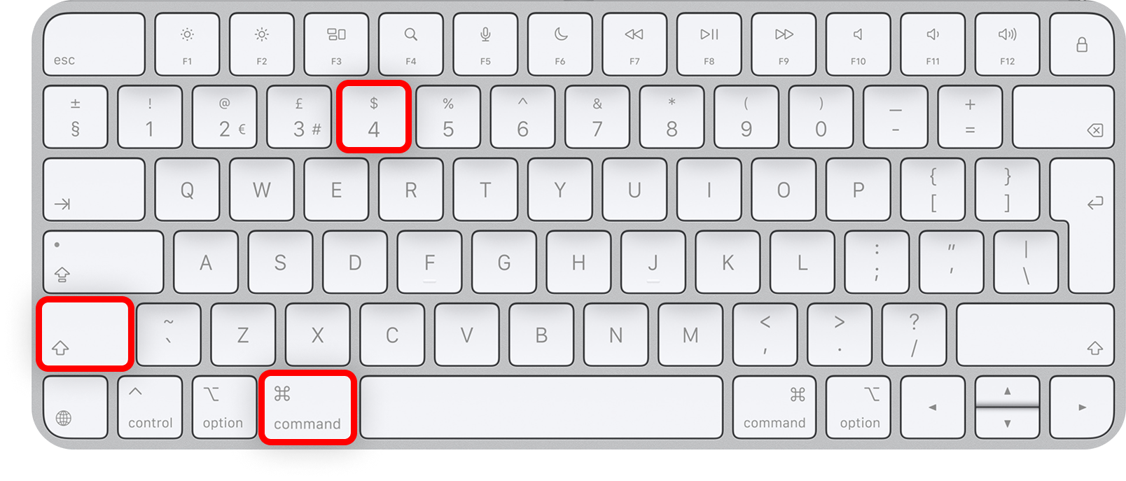 View of macOS keyboard layout with highlighted keys to screenshot specific window v1.png