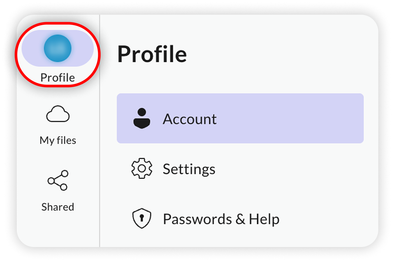 View of NordLocker web application, profile button is highlighted.png
