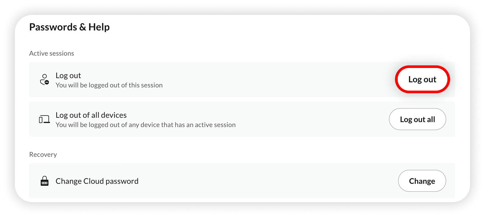View of NordLocker web app passwords&help section, log out button is highlighted.png