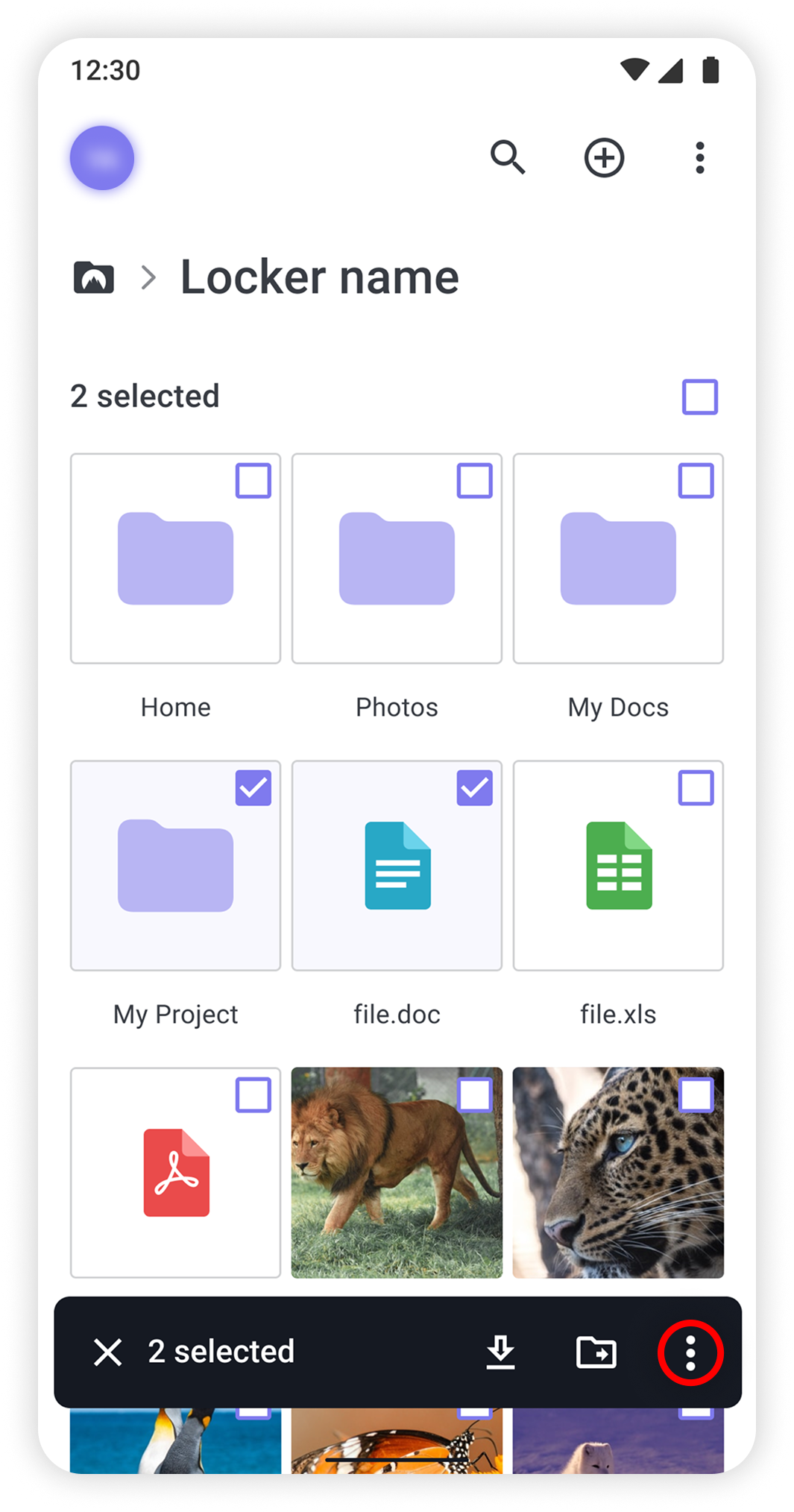 View of NordLocker Android app, few folders selected.png