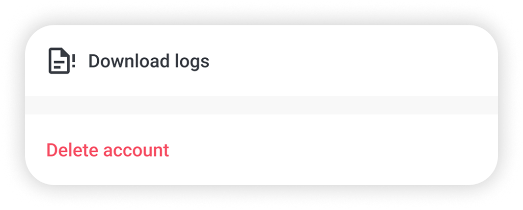 View of NordLocker Android app profile section, logs and delete account.png