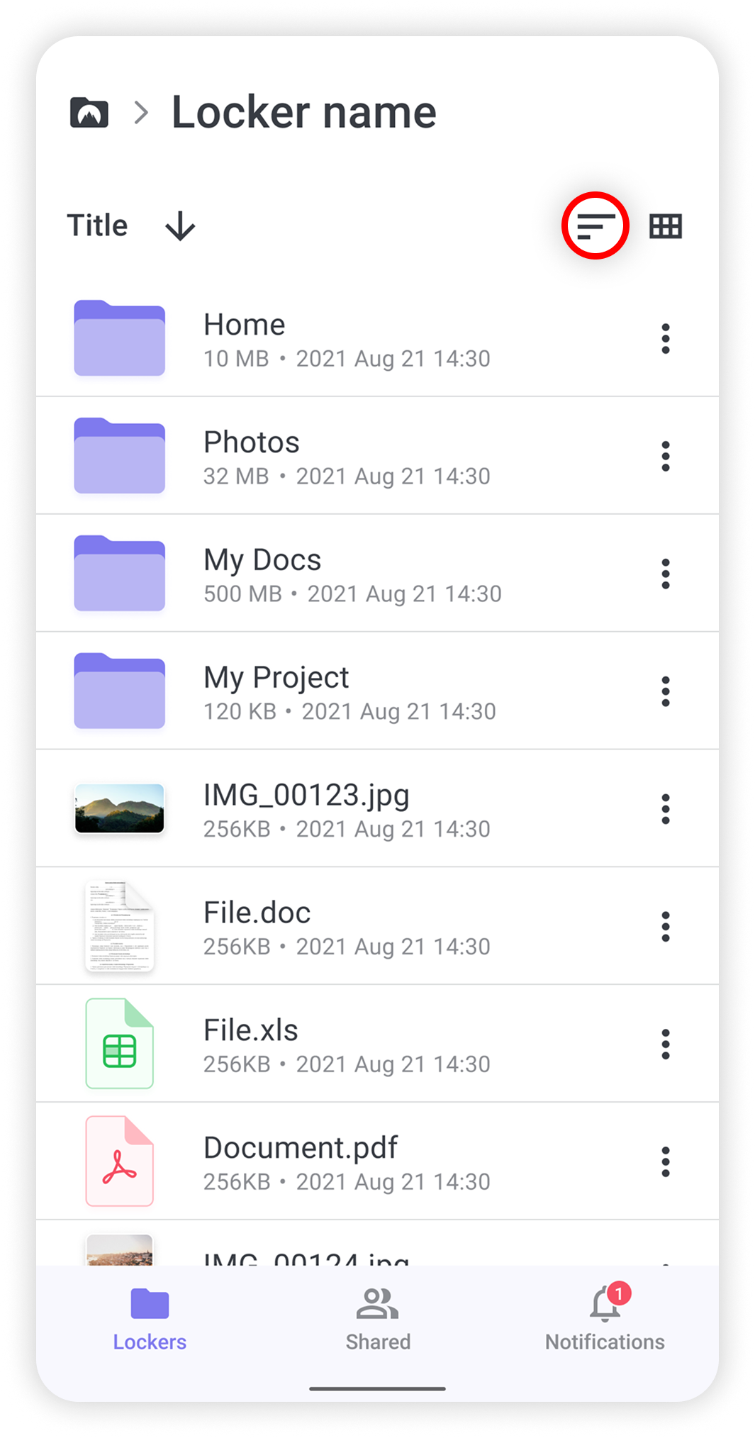 View of NordLocker Android app, three-dash button is highlighted.png