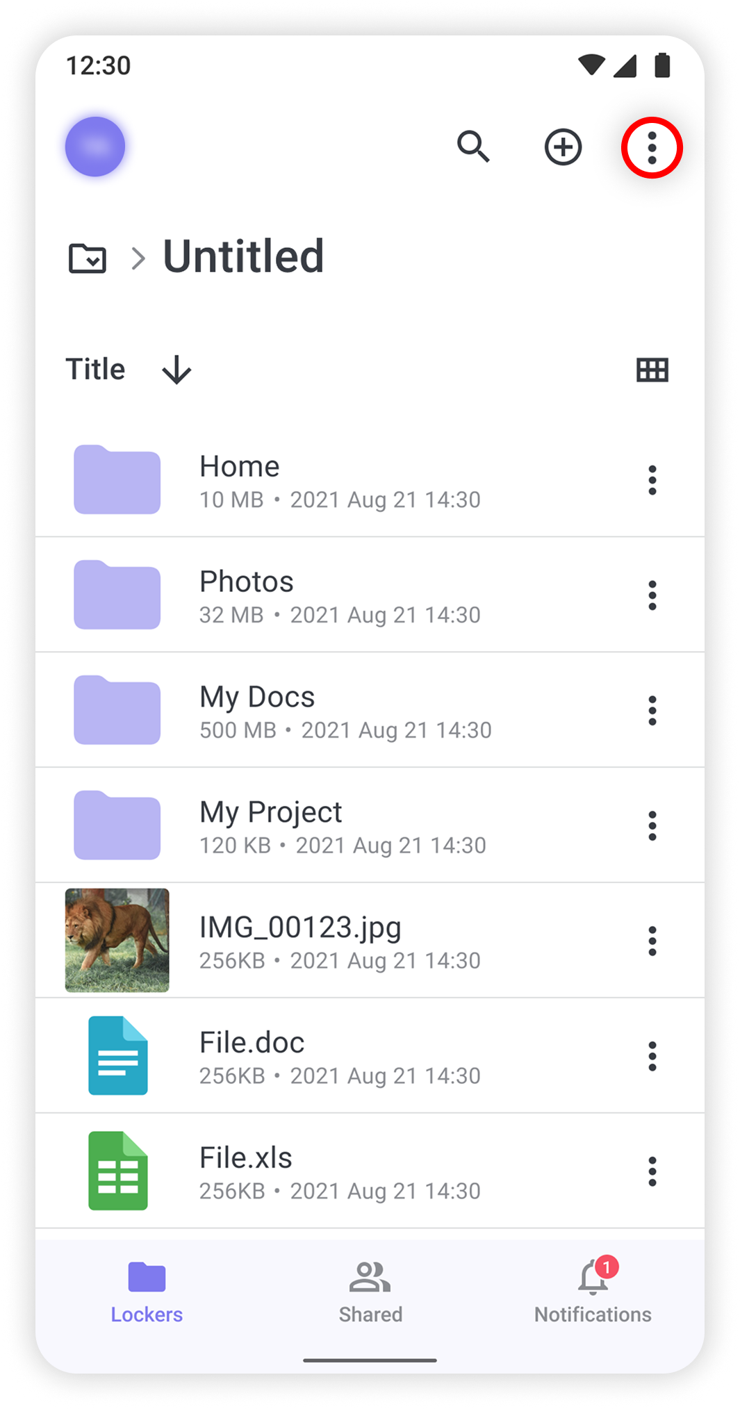 View of NordLocker Android app, three dot button is highlighted.png