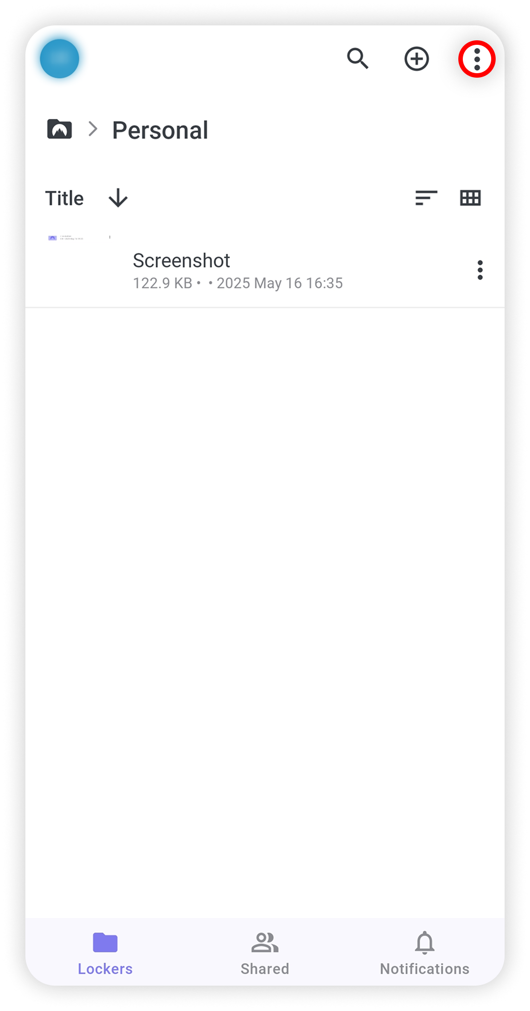 View of NordLocker Androdi app, three dots button is highlighted.png