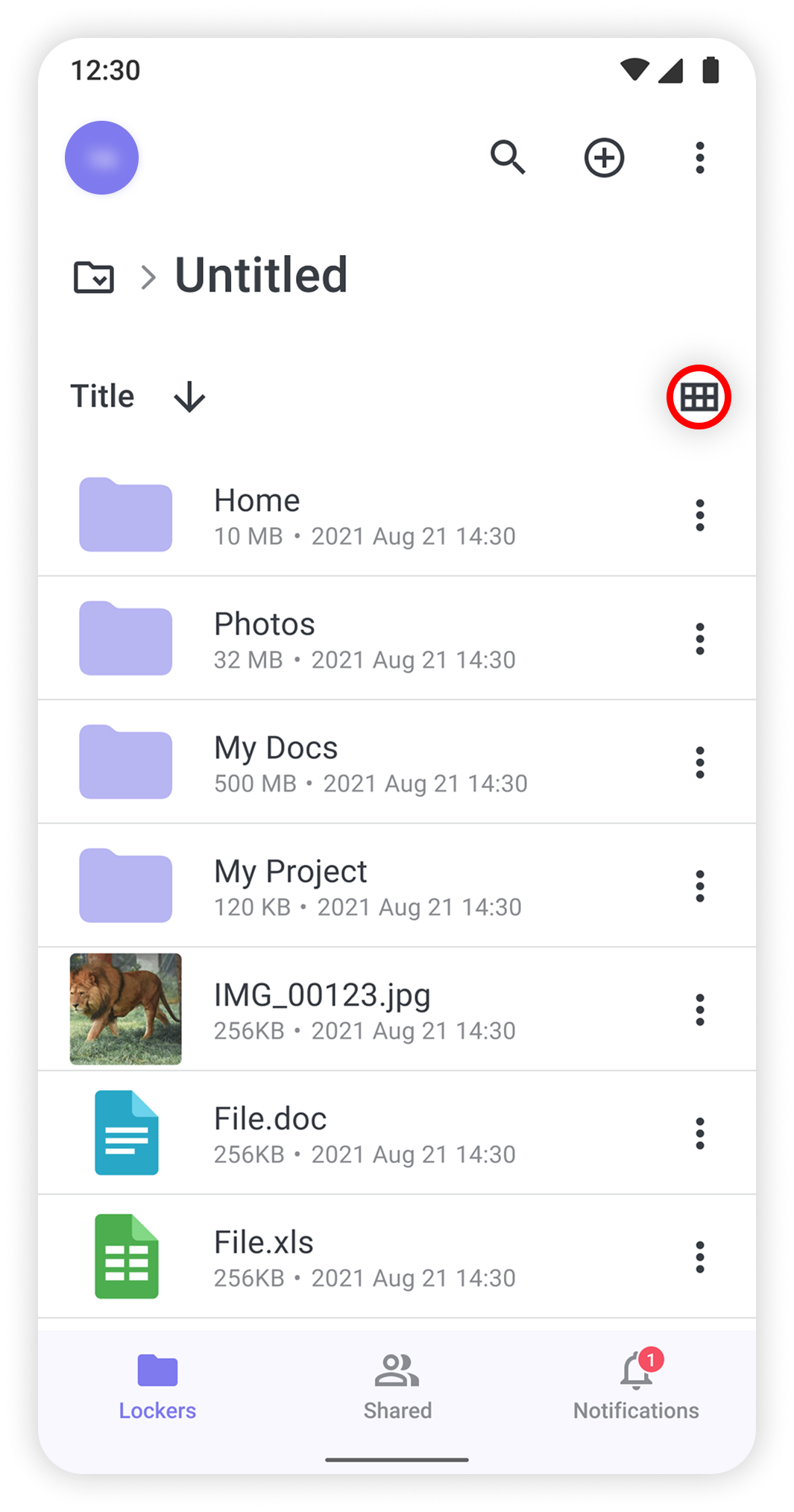 View of NordLocker Android app, grid button is highlighted.png