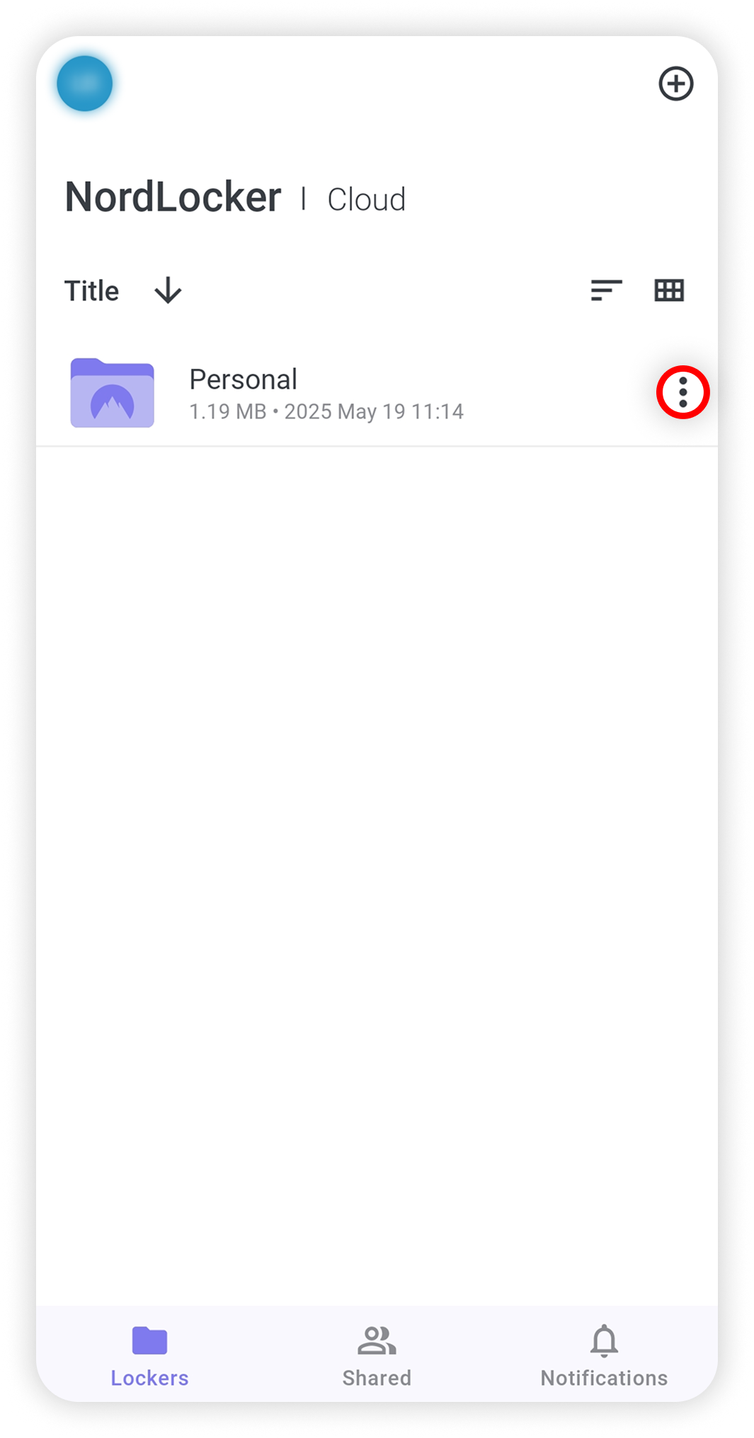 View of NordLocker Android application, three dot button is highlighted.png