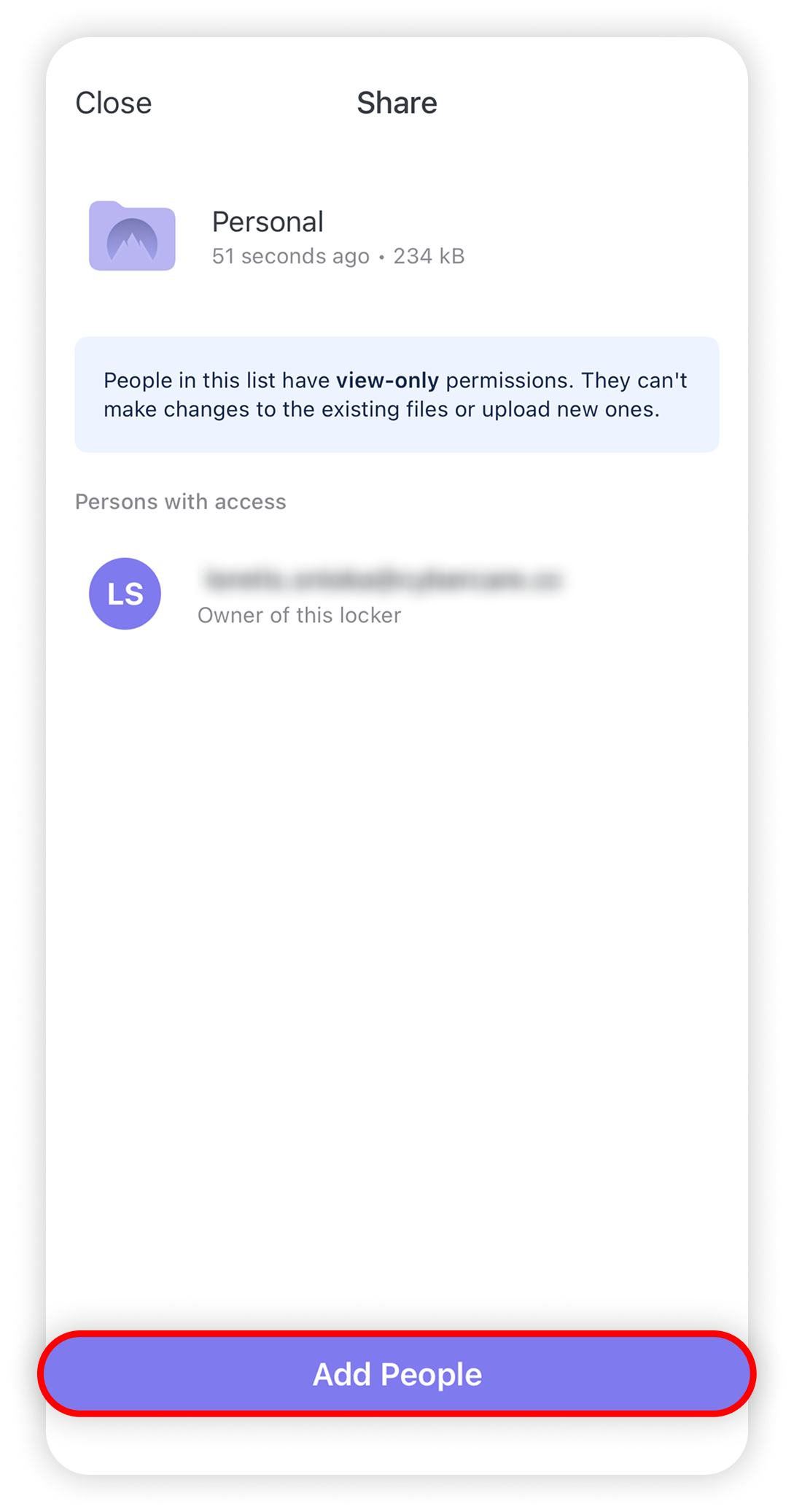 View of NordLocker iOS app, add people button is highlighted.png