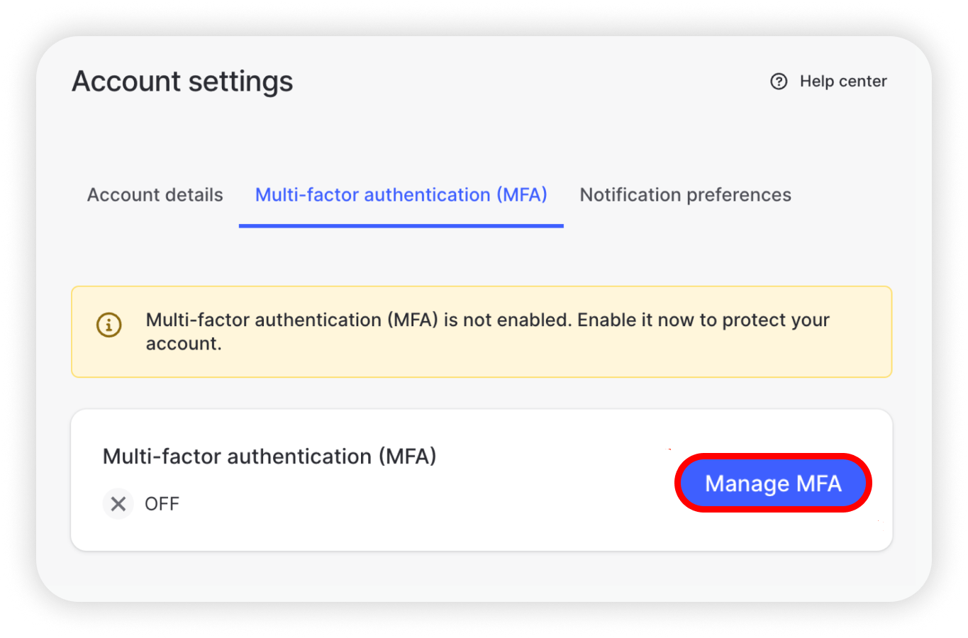 View of NordLocker account settings, MFA selected, Manage MFA is highlighted.png 