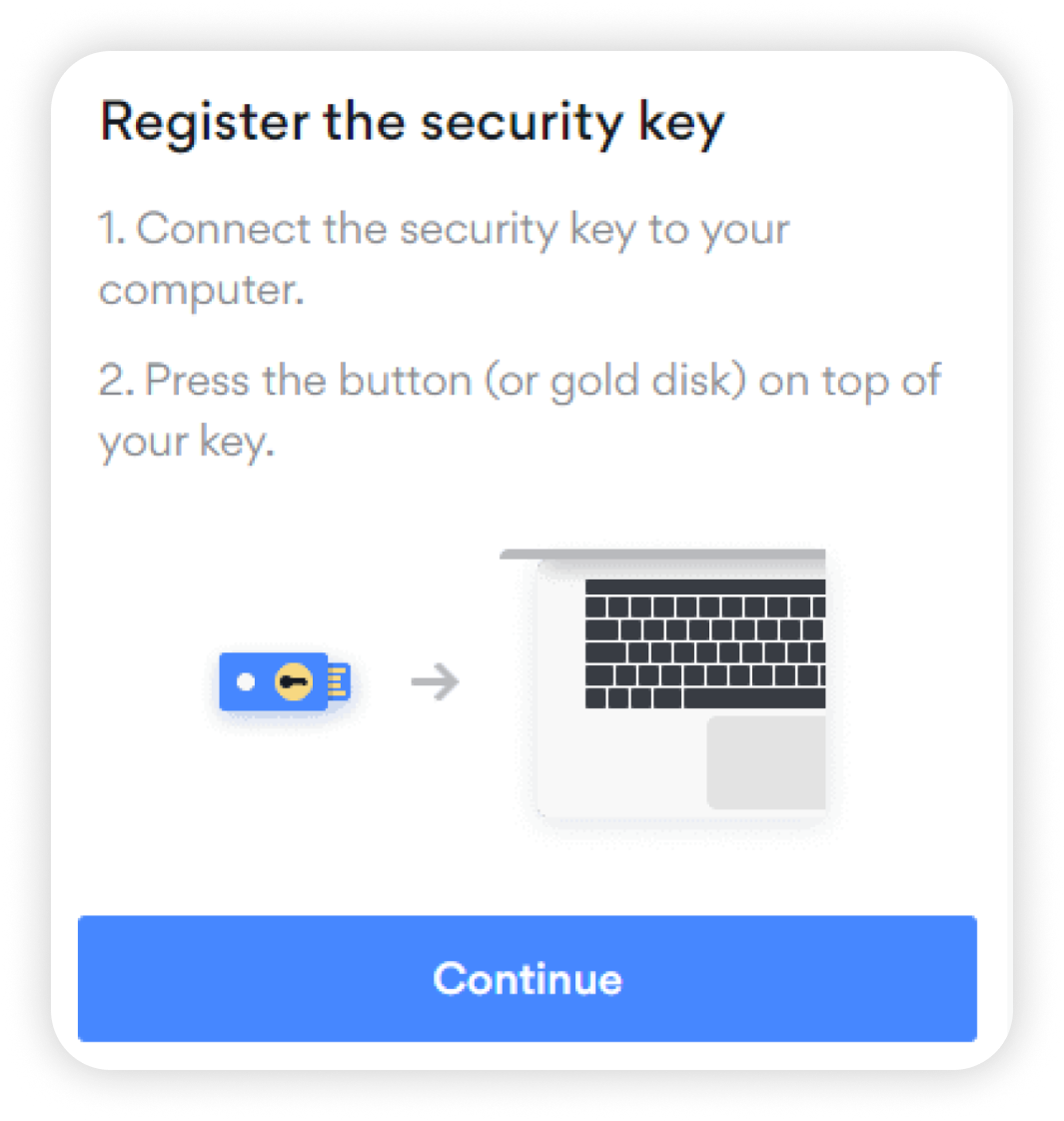 View of how to set up the security key