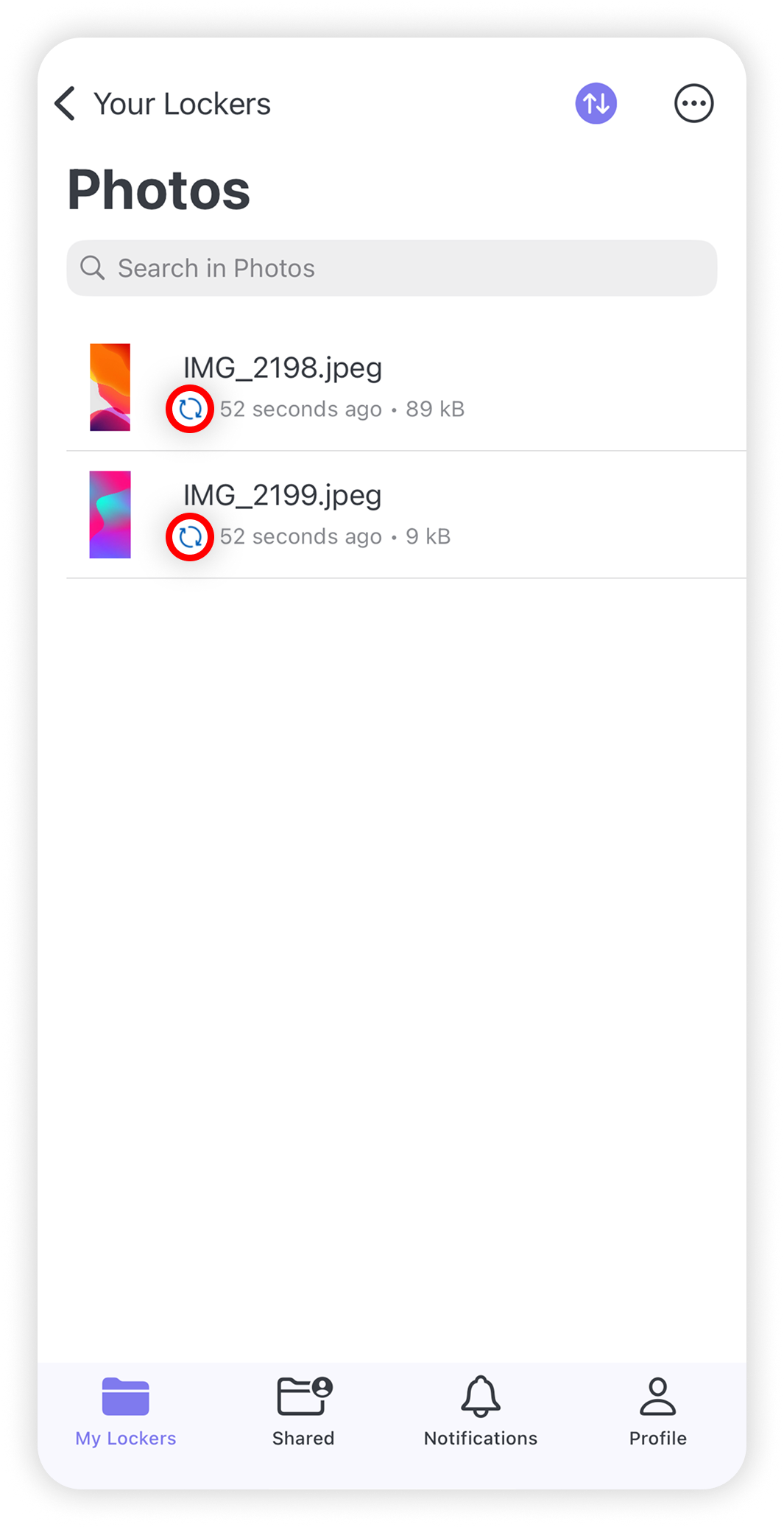View of NordLocker iOS app, loading status is highlighted.png