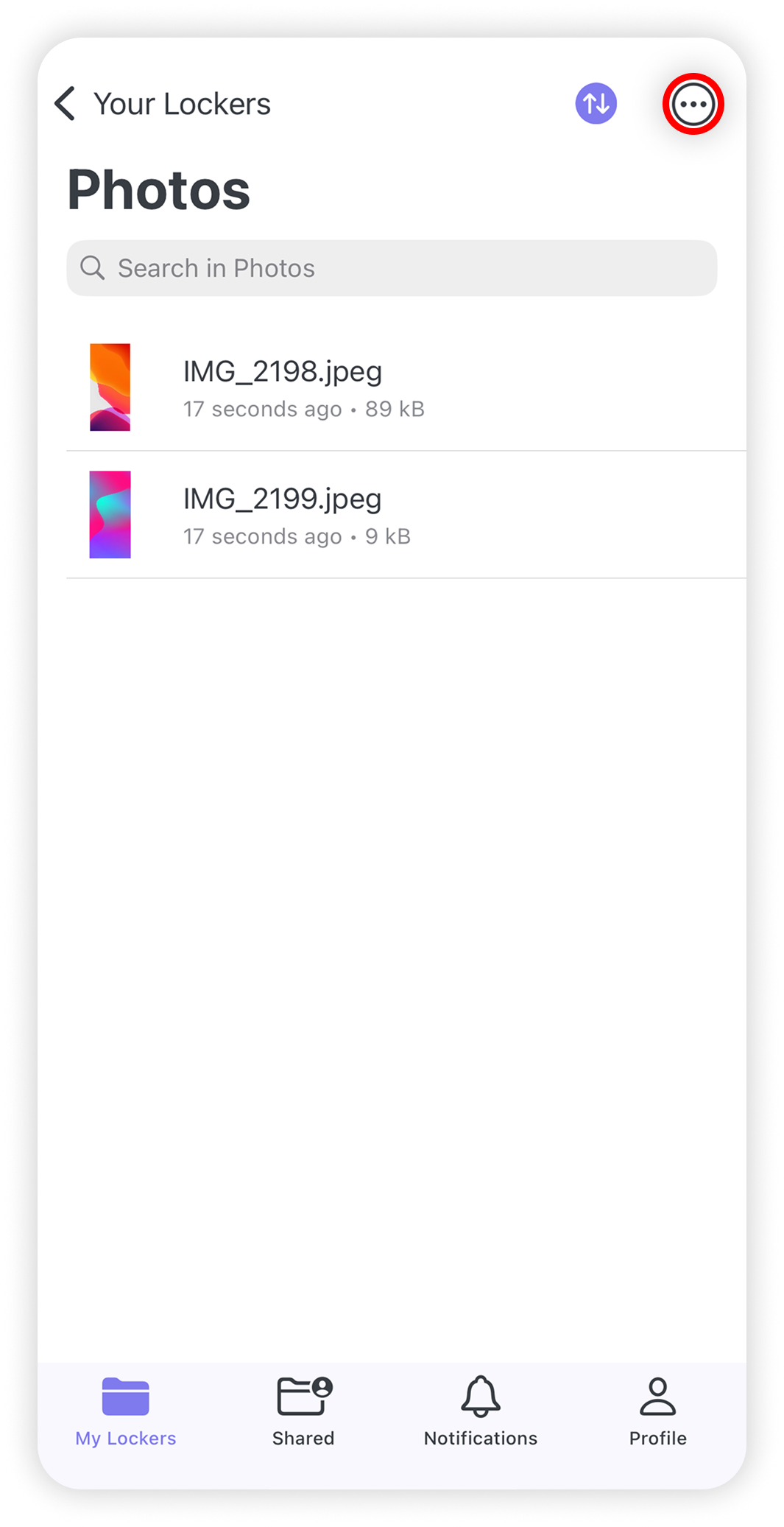 View of NordLocker iOS app, three dot button is highlighted.png